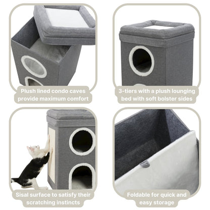 Saul 25" Cat Tower, 2-Story Cat Condo, Sisal Cat Scratcher, Cat Cube, Gray