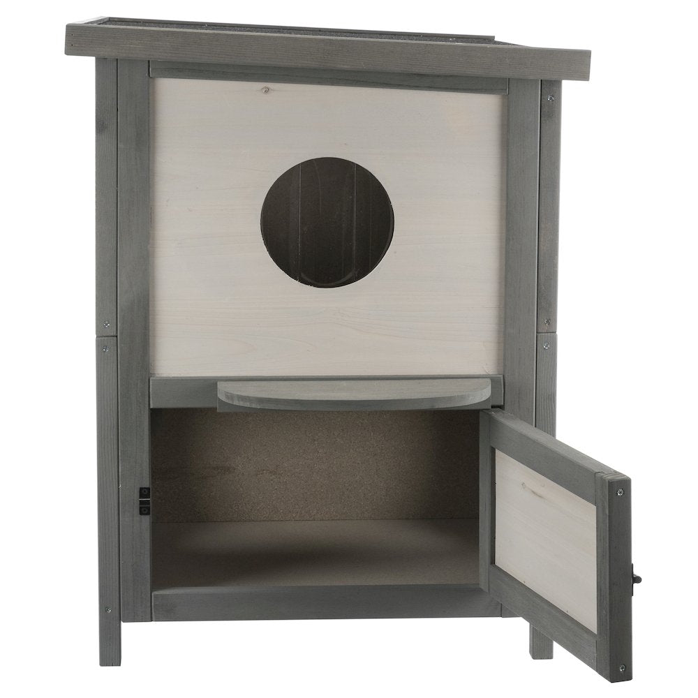 natura 2-Story Weatherproof Elevated Outdoor Cat Shelter with Balcony, Gray