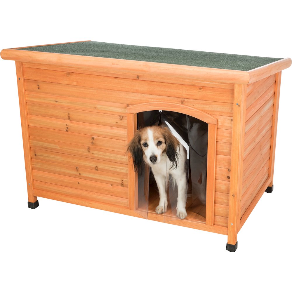 Classic Insulated Weatherproof Wooden Small Outdoor Dog House w-Hinged Roof