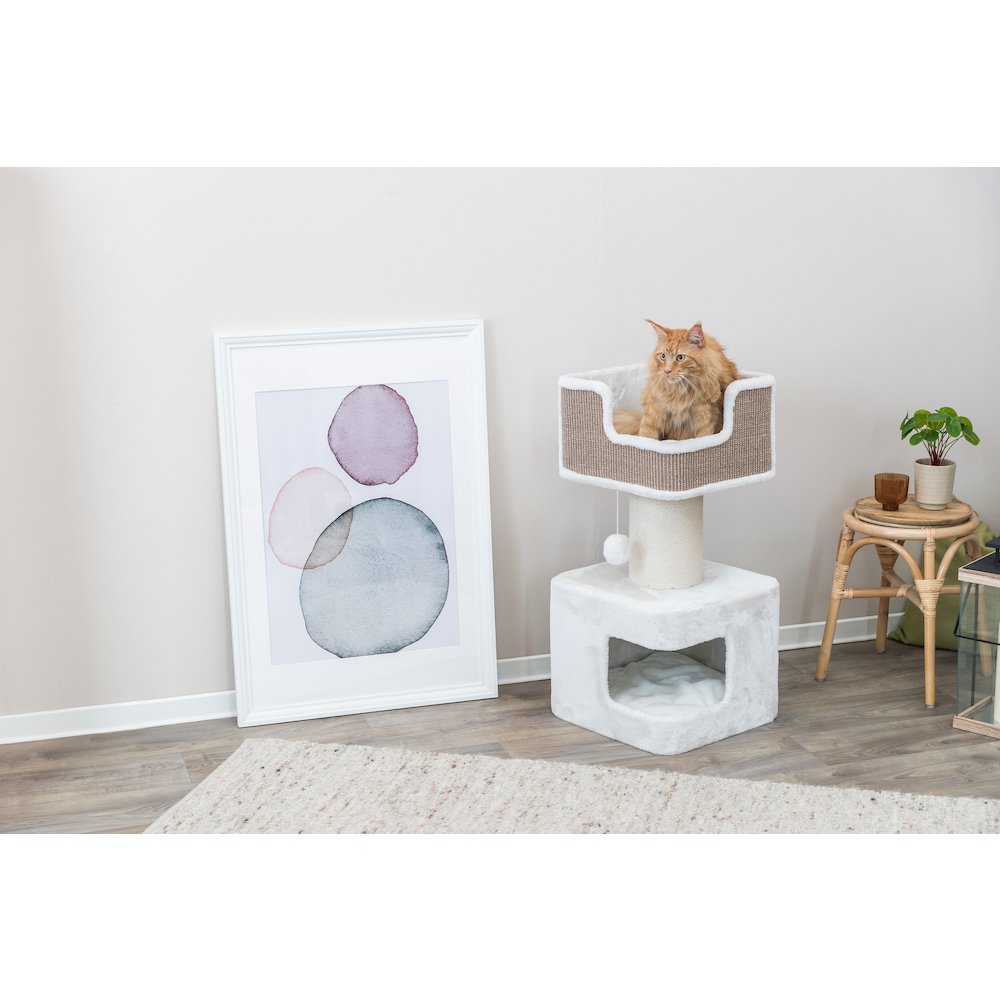 Ava XXL Jute & Plush 2-Level 34" Cat Tree with Scratching Post & Condo, Brown