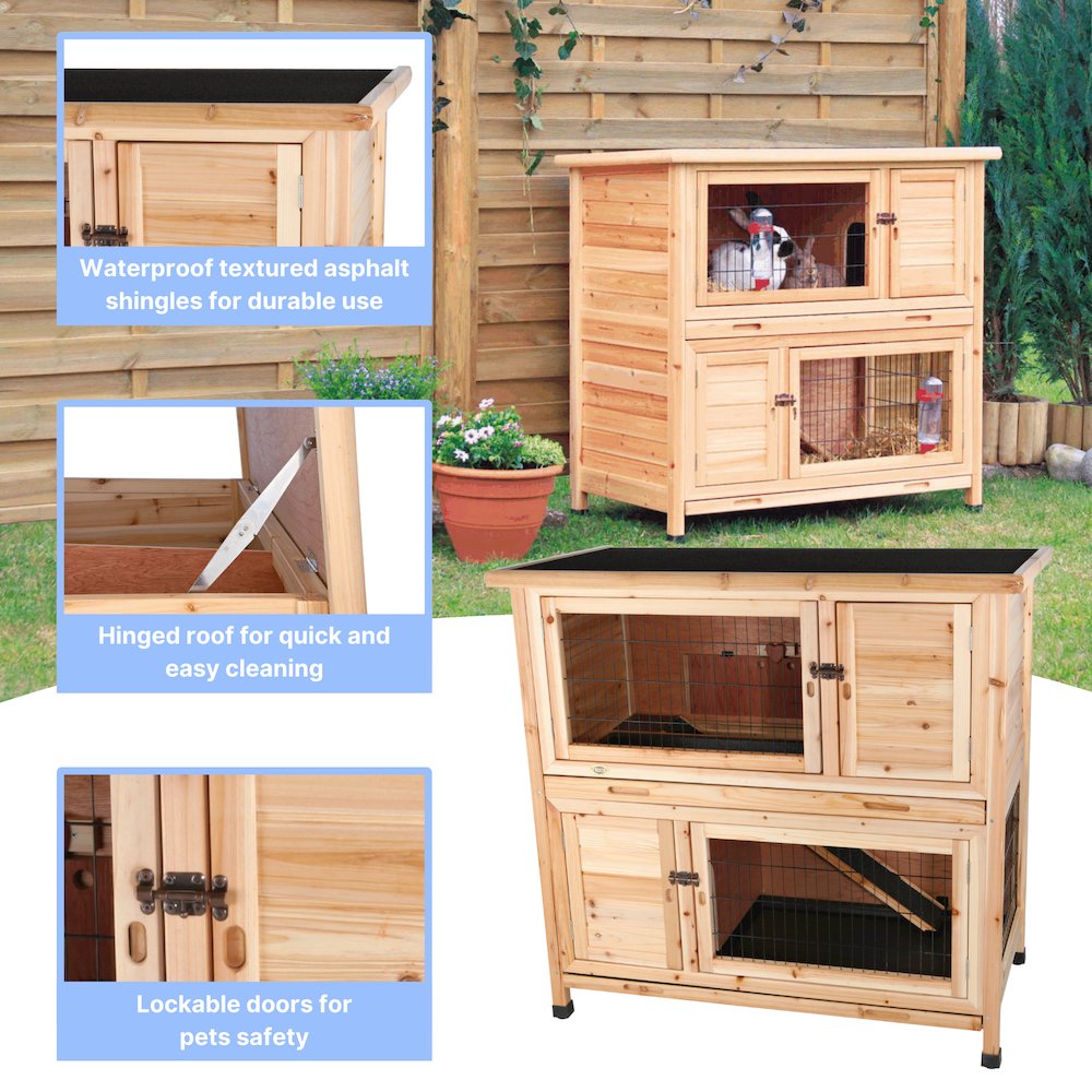Natura Double Weatherproof Outdoor 2-Story Wooden Small Animal Hutch