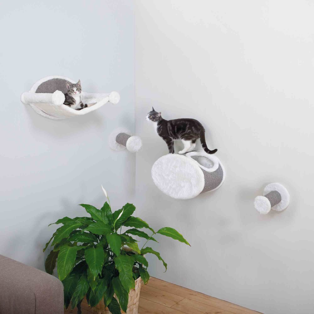 Multi-Level Wall Mounted Cat Perch and Lounge Set with Condo & Hammock, 4 Piece
