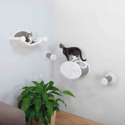 Multi-Level Wall Mounted Cat Perch and Lounge Set with Condo & Hammock, 4 Piece