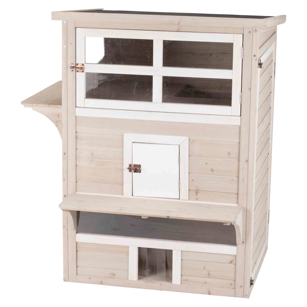Outdoor 3-Story Cat House, Weatherproof Cat Shelter, Escape Doors and Windows