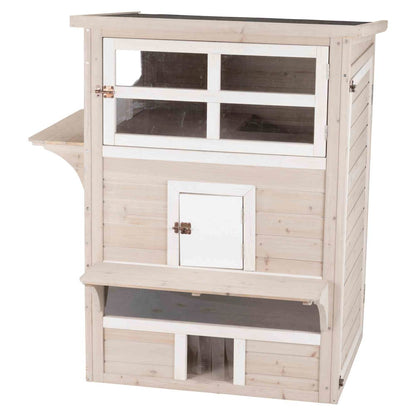 Outdoor 3-Story Cat House, Weatherproof Cat Shelter, Escape Doors and Windows