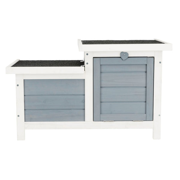 Weatherproof Outdoor Elevated Wooden Small Animal House with Hinged Roof, Gray