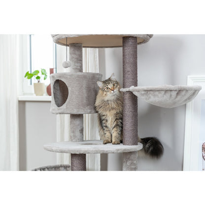Anna Plush & Sisal 50" Cat Tree Scratching Posts Condos Hammocks Perches Cat Toy