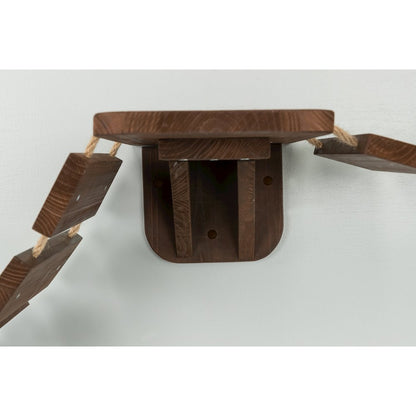 Multi-Level Wall Mounted Cat Perch with Bridge, Espresso Brown