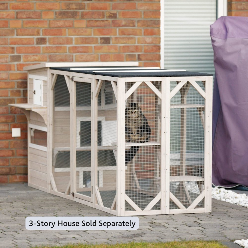 natura Weatherproof Wooden Cattery with 3 Perches, 44L x 70.9W x 31.5H, Gray