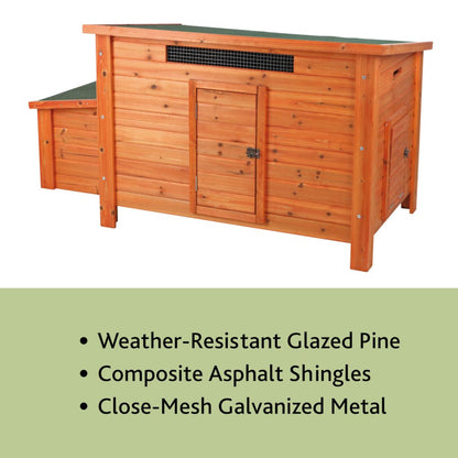 Weatherproof Outdoor Wooden Chicken Coop with 2 Nesting Boxes & Run, Brown