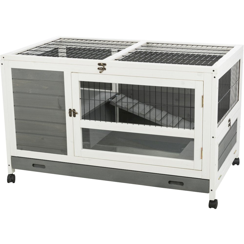 Mobile Indoor 1-Story Wooden Small Animal Cage with Wheels & Pull-Out Tray, Gray