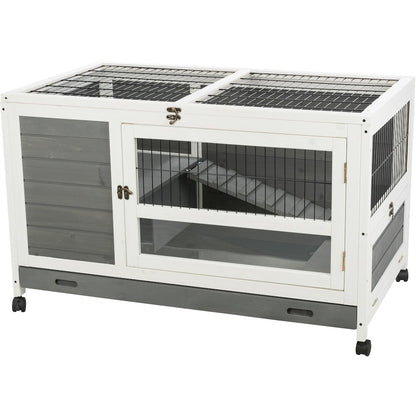 Mobile Indoor 1-Story Wooden Small Animal Cage with Wheels & Pull-Out Tray, Gray