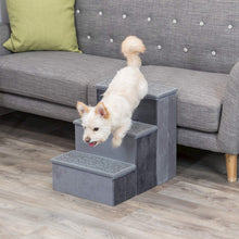 3-Step Foldable Velour Pet Stairs with Storage, Gray
