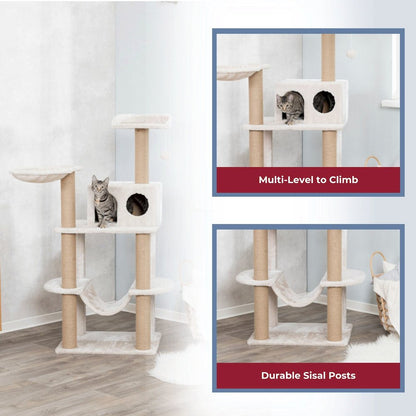 Federico Plush & Sisal 4-Level 56" Cat Tree Scratching Posts Condo Hammock