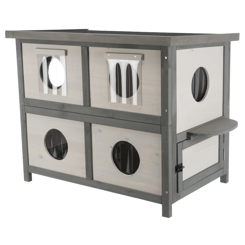 natura 2-Story Weatherproof Elevated Outdoor Cat Shelter with Balcony, Gray