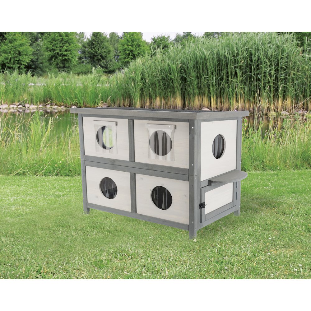 natura 2-Story Weatherproof Elevated Outdoor Cat Shelter with Balcony, Gray