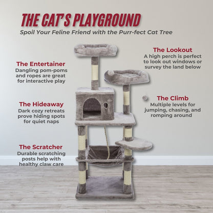 Eduardo Plush & Sisal 4-Level 57.1" Cat Tree with Scratching Posts & Condo, Gray