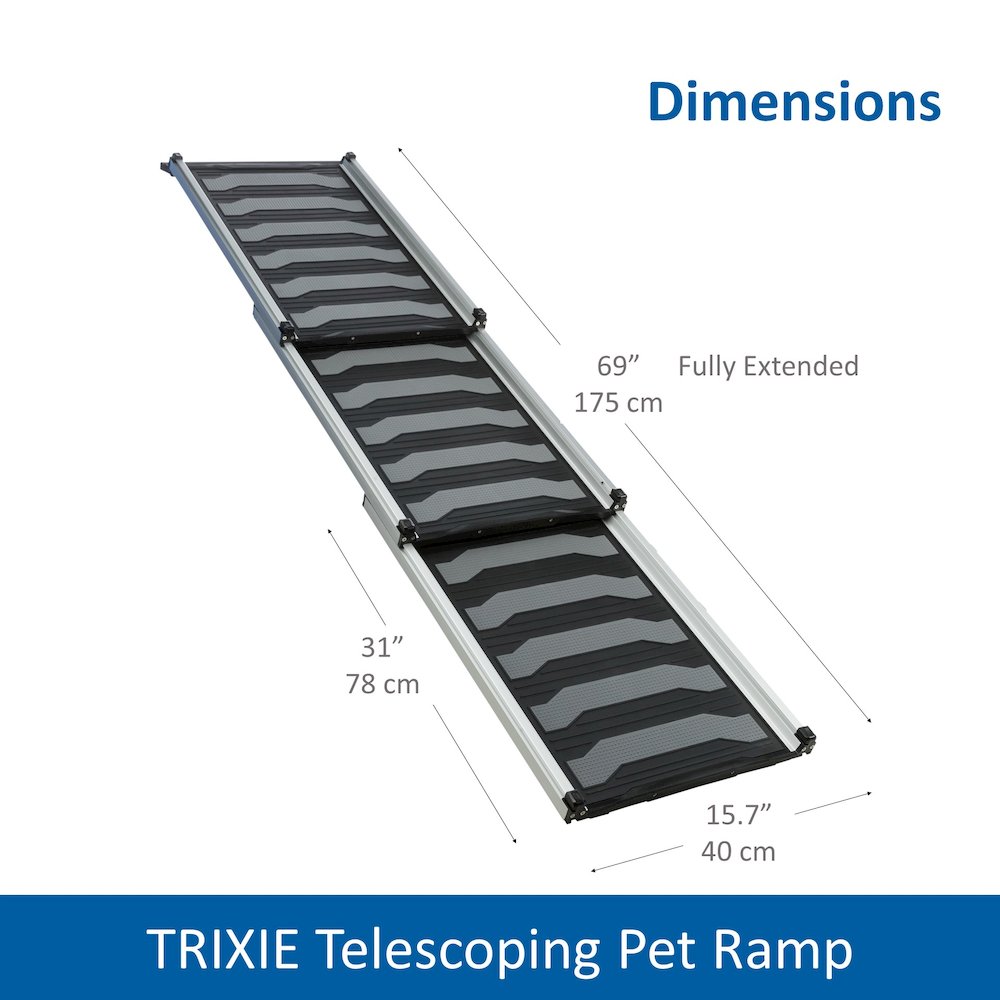 Collapsible Non-Slip 69" Long Aluminum Pet Ramp, Silver-Black, 198 lb Limit