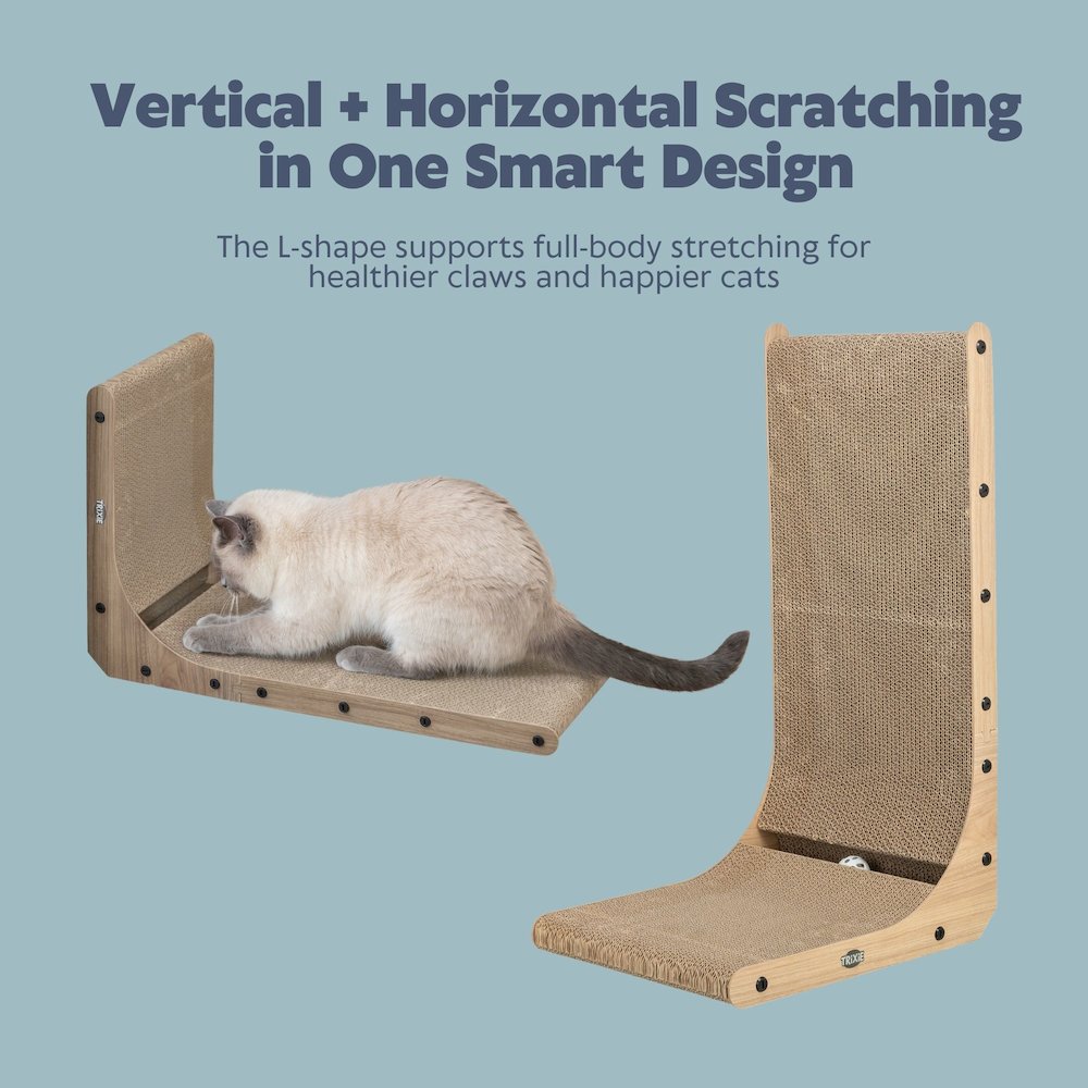 17.7" L-Shaped Cat Scratching Board Catnip & Silvervine with Built-In Ball Toy