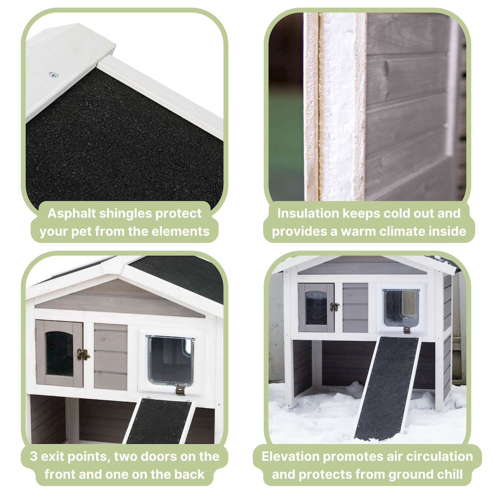 natura Elevated Weatherproof & Insulated Outdoor Cat House with Door Flaps, Gray