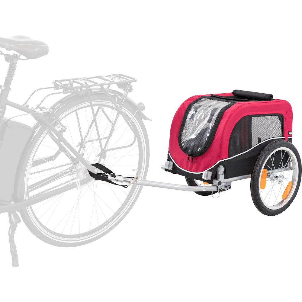 Foldable Bicycle Trailer for Small Dogs with Windows & Large Door, Black & Red