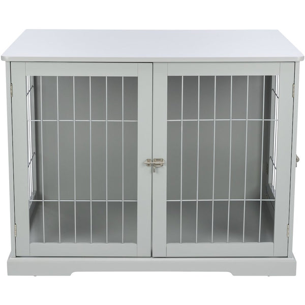 38.7" Dog Crate, Wooden Indoor Kennel Furniture for Large Dogs Up to 66 lb, Gray