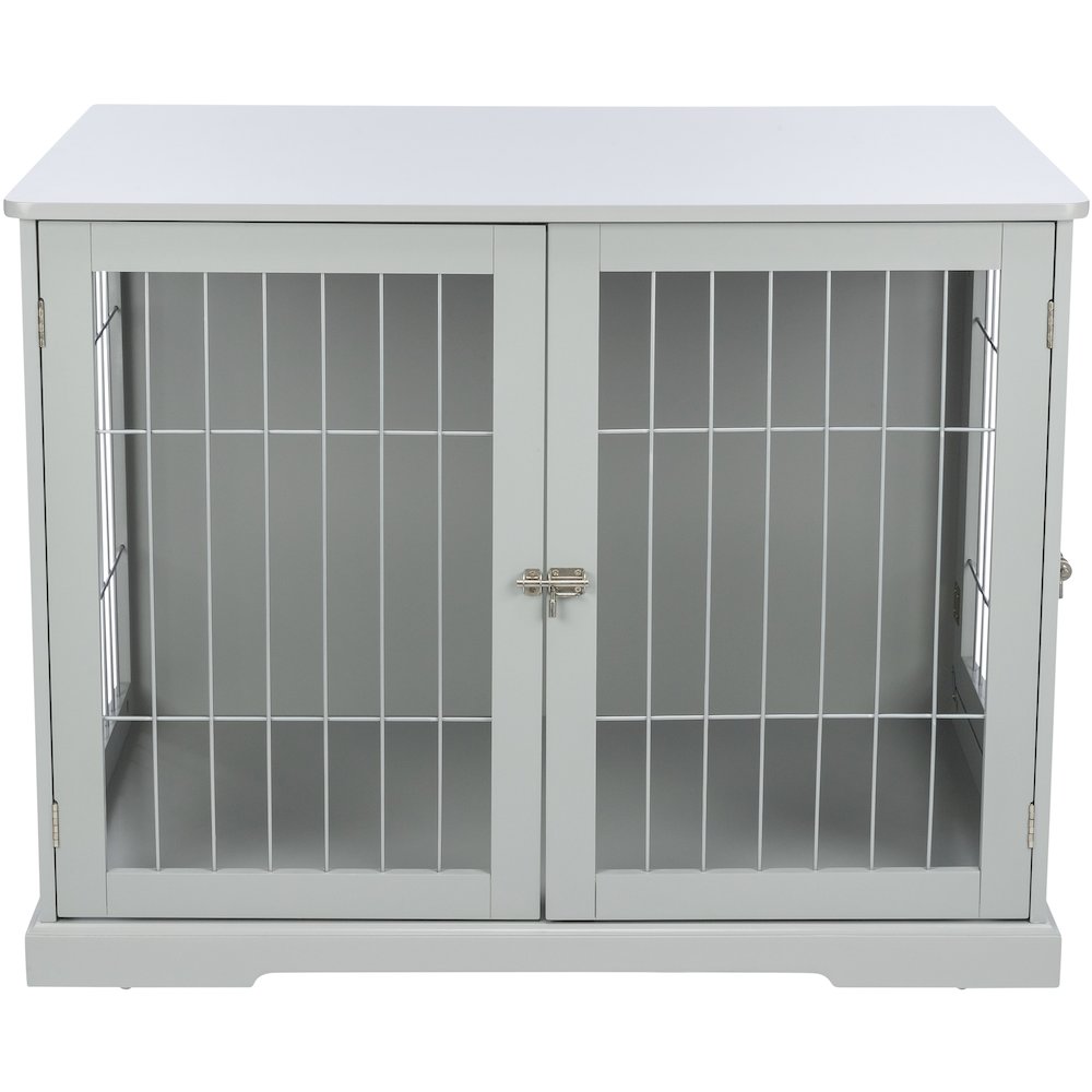 38.7" Dog Crate, Wooden Indoor Kennel Furniture for Large Dogs Up to 66 lb, Gray