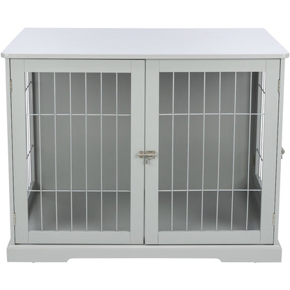 38.7" Dog Crate, Wooden Indoor Kennel Furniture for Large Dogs Up to 66 lb, Gray