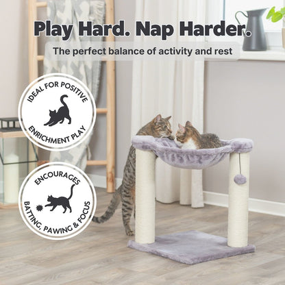 Baza Jute 19.7" Cat Scratching Posts with Hammock & Hanging Cat Toy, Gray