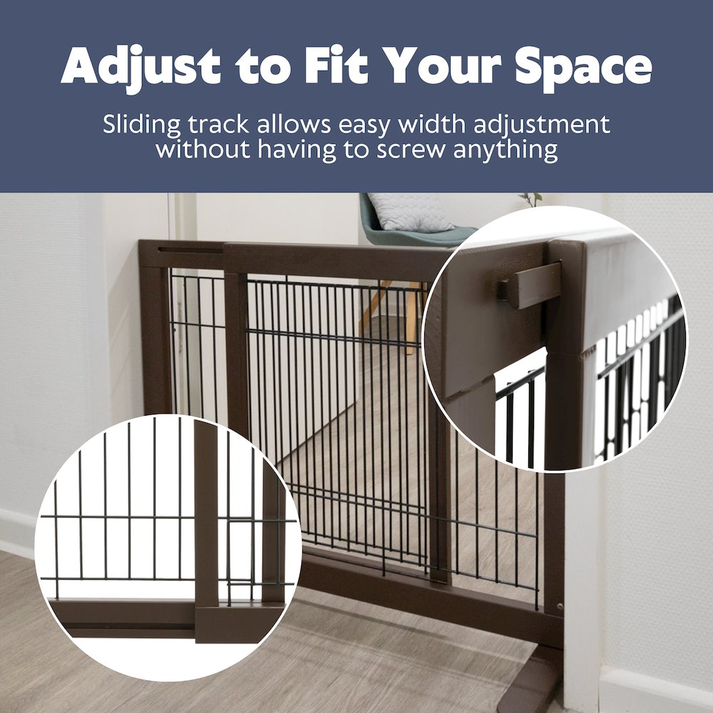 Adjustable Wooden Freestanding Pet Gate, 24" Tall Step Over, Expands to 42.5"