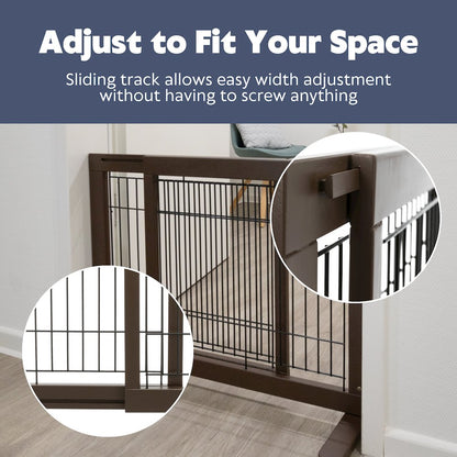 Adjustable Wooden Freestanding Pet Gate, 24" Tall Step Over, Expands to 42.5"