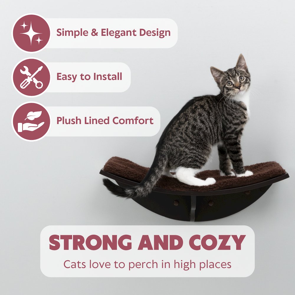 Lea Space Saving Wall Mounted Cat Perch with Soft Cushion, Espresso Brown