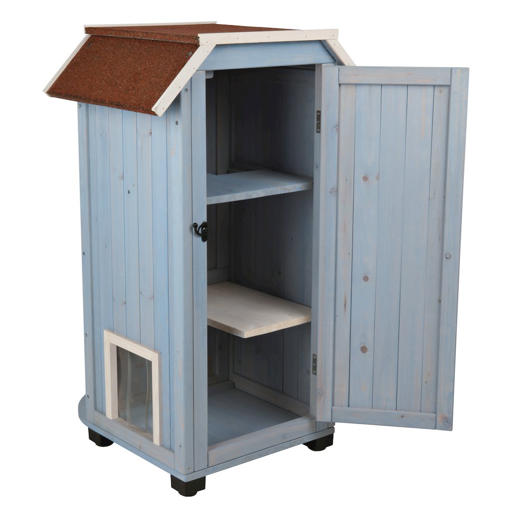 natura 3-Story Weatherproof Small Outdoor Cat House with 2 Entrances, Blue