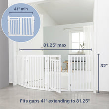 4-Panel Foldable Wood Freestanding Pet Gate, Walk Thru Door, Expands to 80"