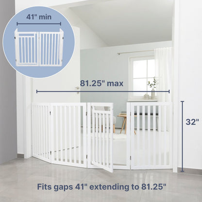 4-Panel Foldable Wood Freestanding Pet Gate, Walk Thru Door, Expands to 80"
