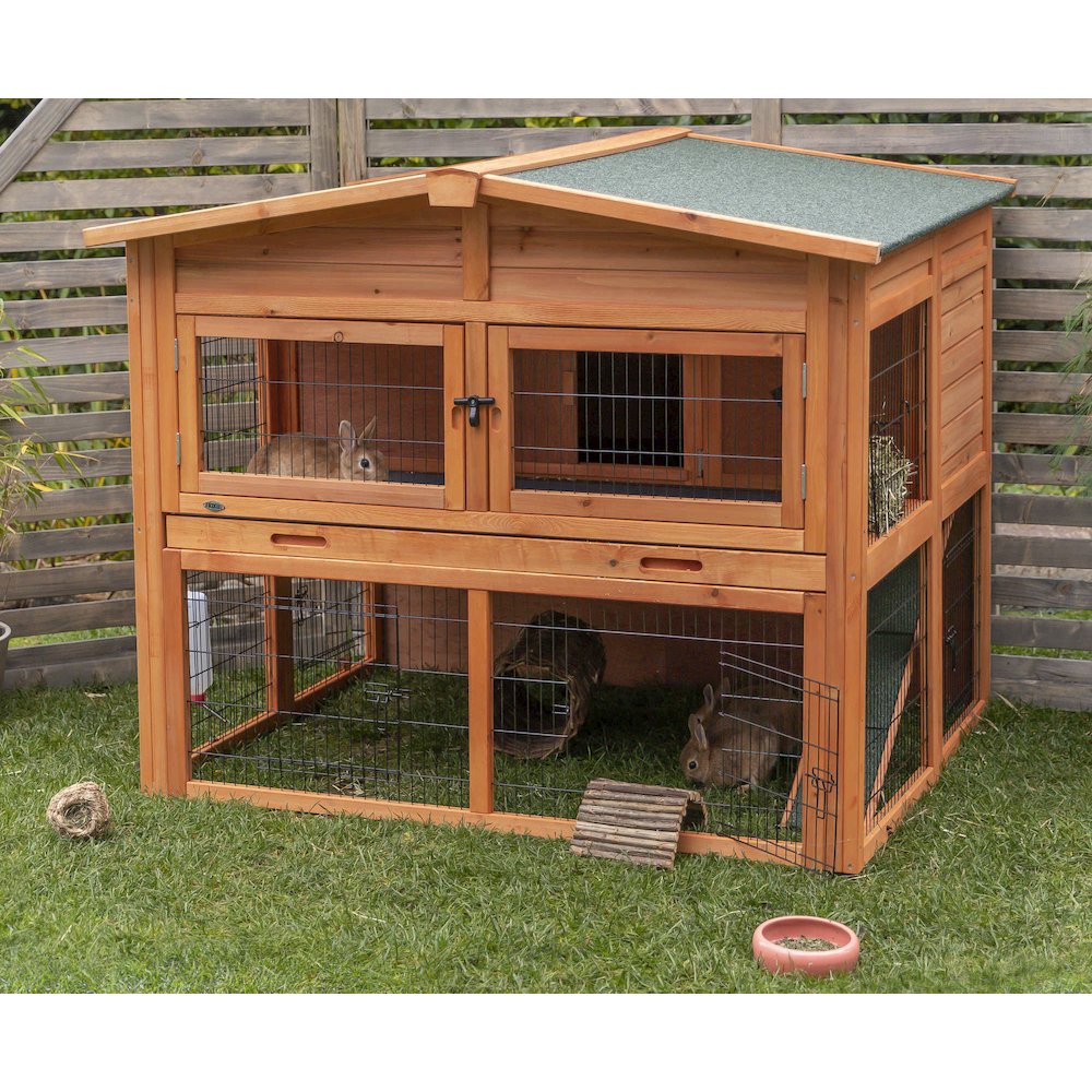 Deluxe Weatherproof Outdoor 2-Story Large Wooden Small Animal Hutch, Run, Tray
