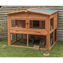 Deluxe Weatherproof Outdoor 2-Story Large Wooden Small Animal Hutch, Run, Tray