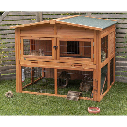 Deluxe Weatherproof Outdoor 2-Story Large Wooden Small Animal Hutch, Run, Tray