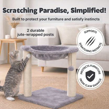 Baza Jute 19.7" Cat Scratching Posts with Hammock & Hanging Cat Toy, Gray