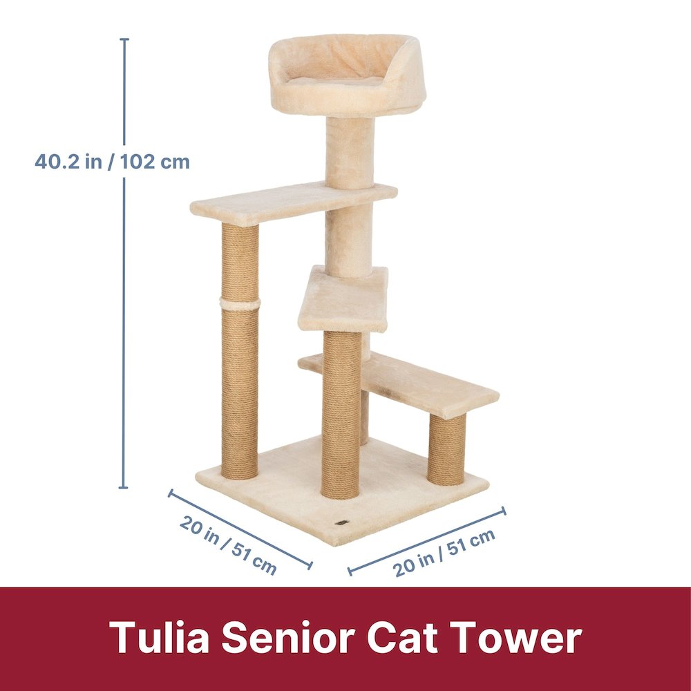 Tulia Senior Plush & Sisal 4-Level 40.2" Cat Tree, Scratching Posts & Bed, Beige