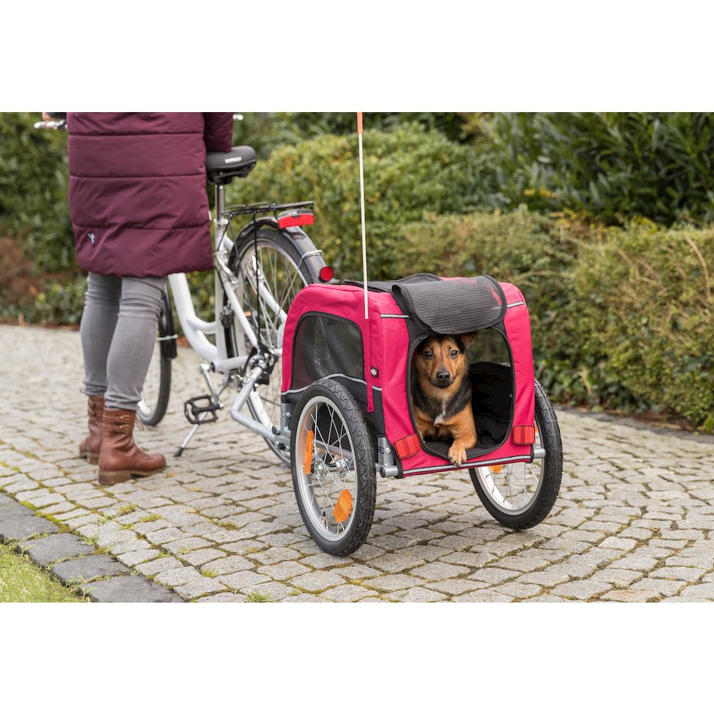 Foldable Bicycle Trailer for Small Dogs with Windows & Large Door, Black & Red