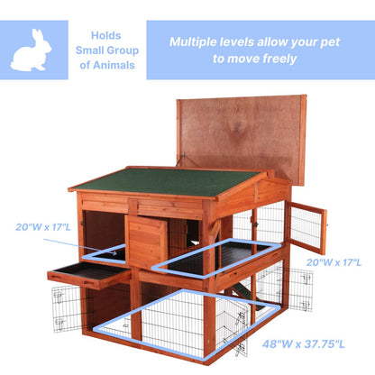 Deluxe Weatherproof Outdoor 2-Story Large Wooden Small Animal Hutch, Run, Tray