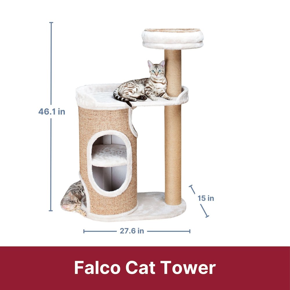 Falco Plush & Sisal 2-Level 46" Cat Tree, Scratching Posts & 2-Story Condo