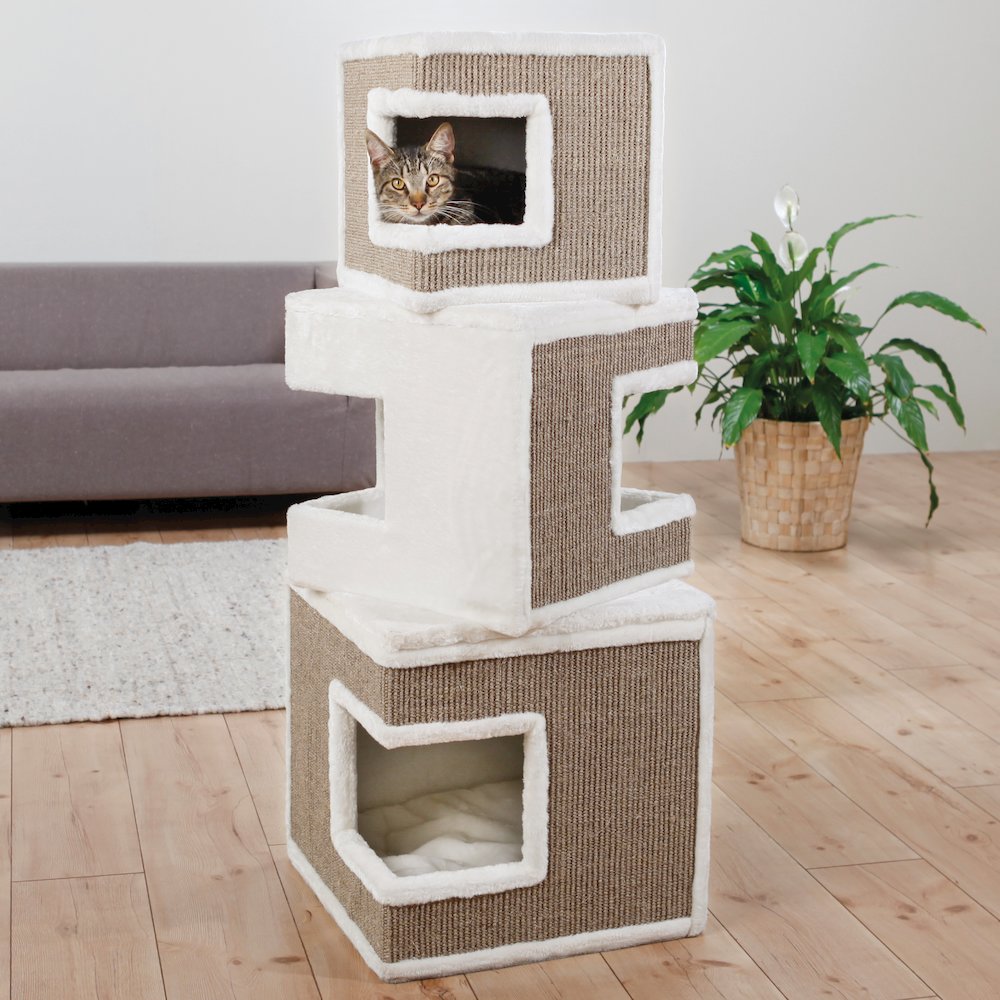 Lilo Plush & Sisal 3-Level 48.4" Cat Condo Tower with Removable Cushions, Brown