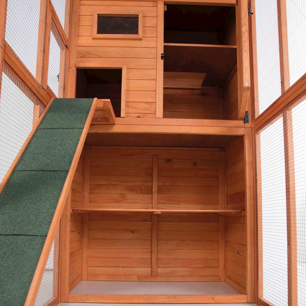Weatherproof Wooden Cattery with Cat House and Run,37.4L x 76.8W x 68.9H, Brown