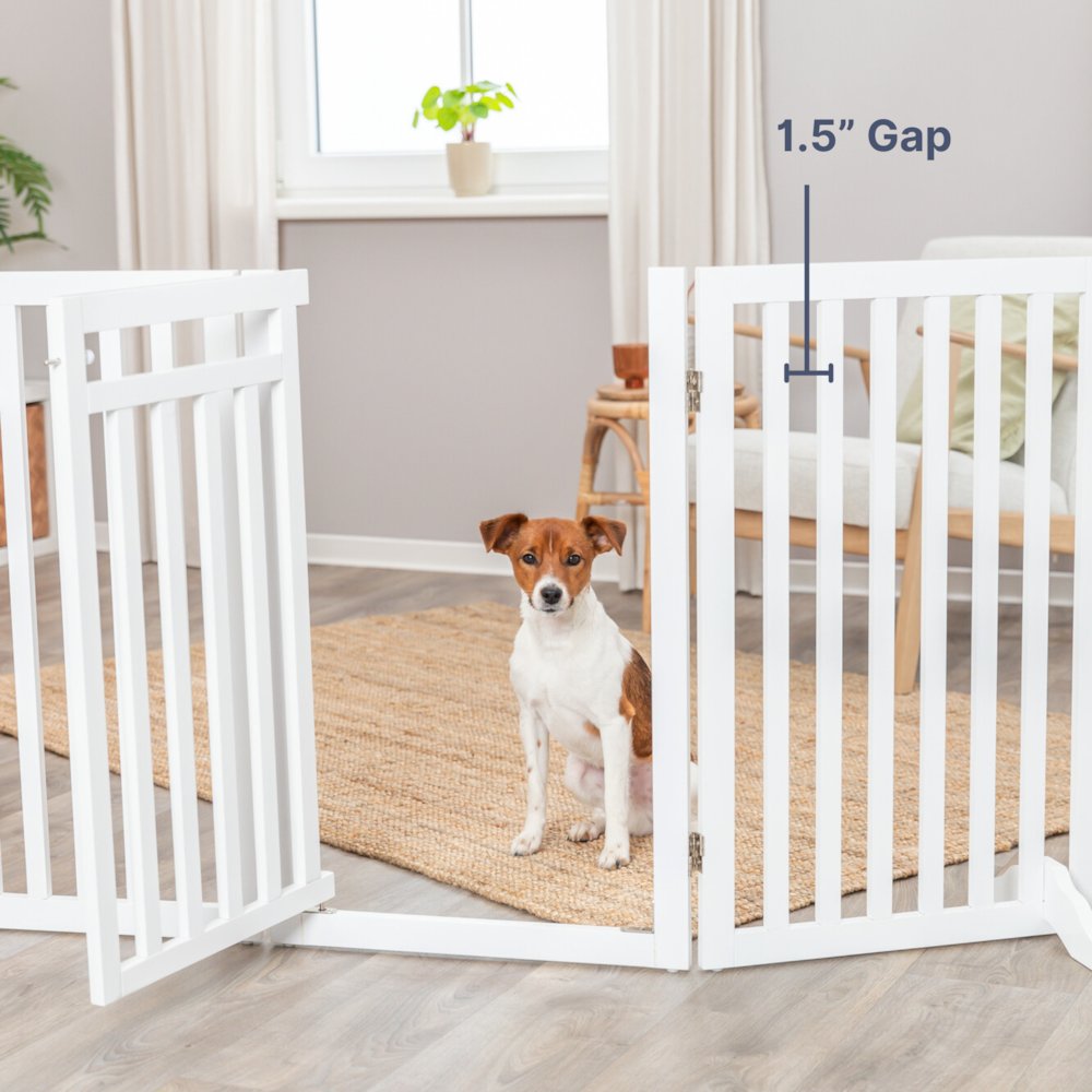 4-Panel Foldable Wood Freestanding Pet Gate, Walk Thru Door, Expands to 80"