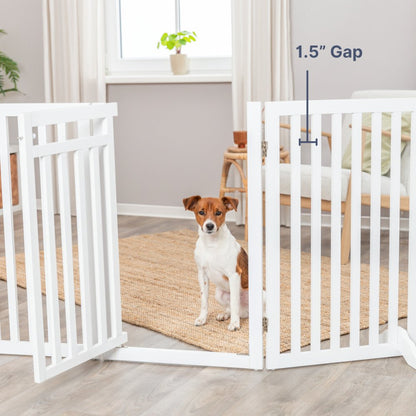 4-Panel Foldable Wood Freestanding Pet Gate, Walk Thru Door, Expands to 80"