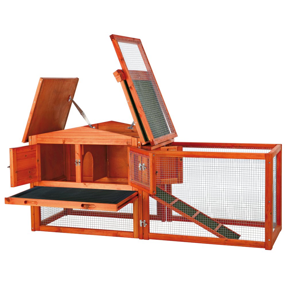 Weatherproof Outdoor 2-Story Wooden Small Animal Hutch, Run & Pull-Out Tray