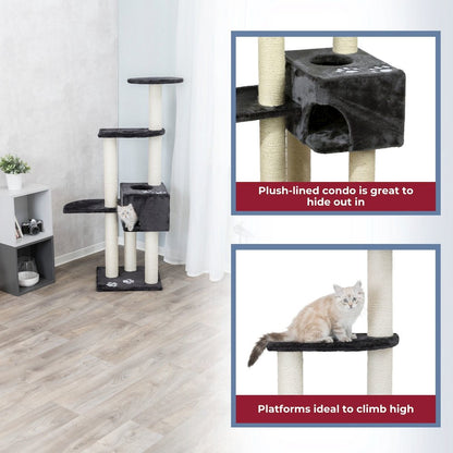 Alicante Plush & Sisal 3-Level 56" Cat Tree with Scratching Posts & Condo, Gray