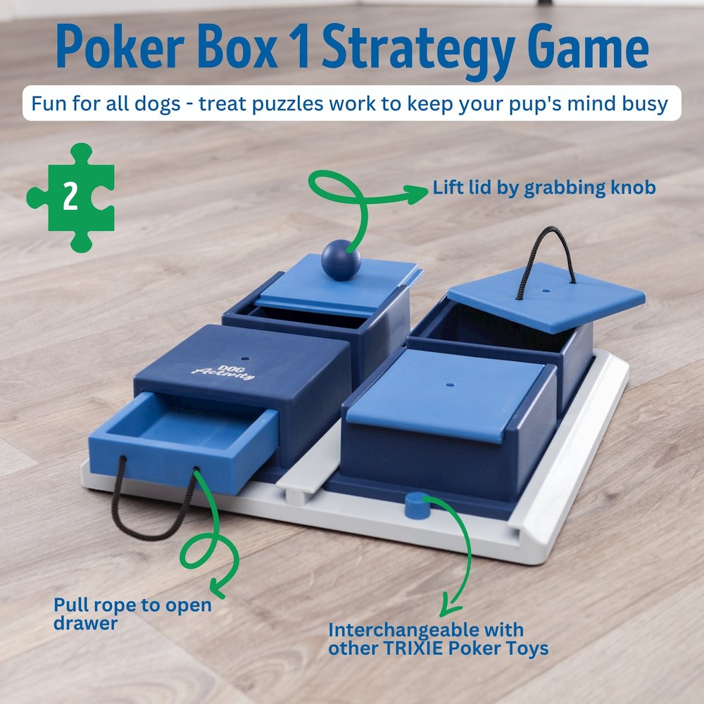 Dog Activity Poker Box 1 Strategy Game, Level 2 Dog Puzzle Toy, Treat Dispenser